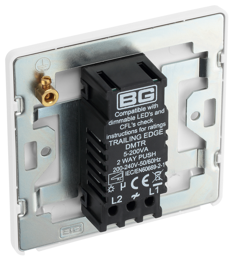 BG Electrical Evolve Pearlescent White - Single, 2 way push 200W