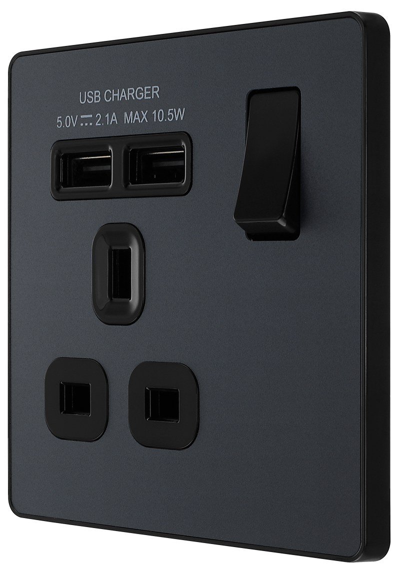 BG Electrical Evolve Matt Grey - Single, switched, single pole, with 2 x USB A