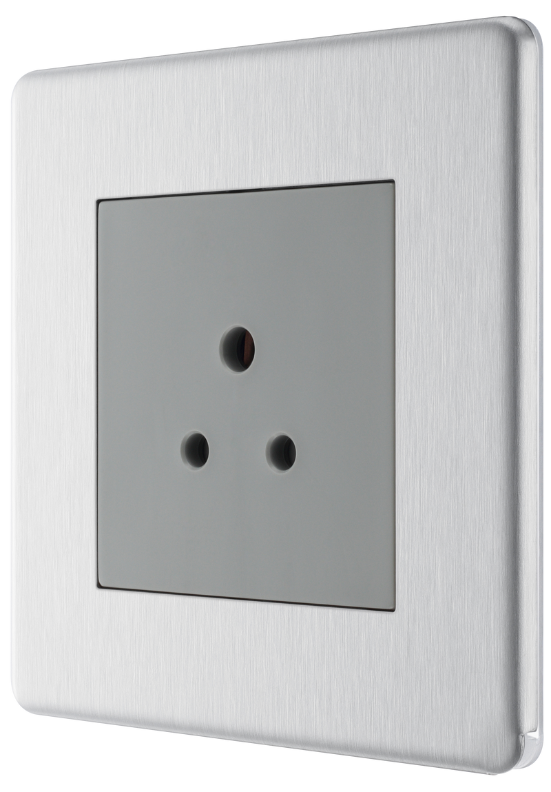 BG Electrical Flatplate Screwless Brushed Steel - 2A, single, unswitched, round pin