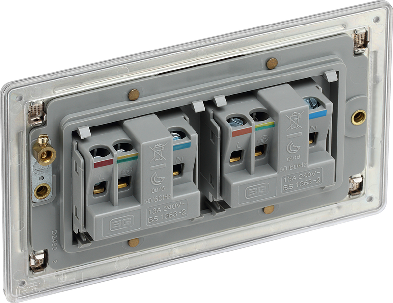 BG Electrical Flatplate Screwless Brushed Steel - Double unswitched, double pole