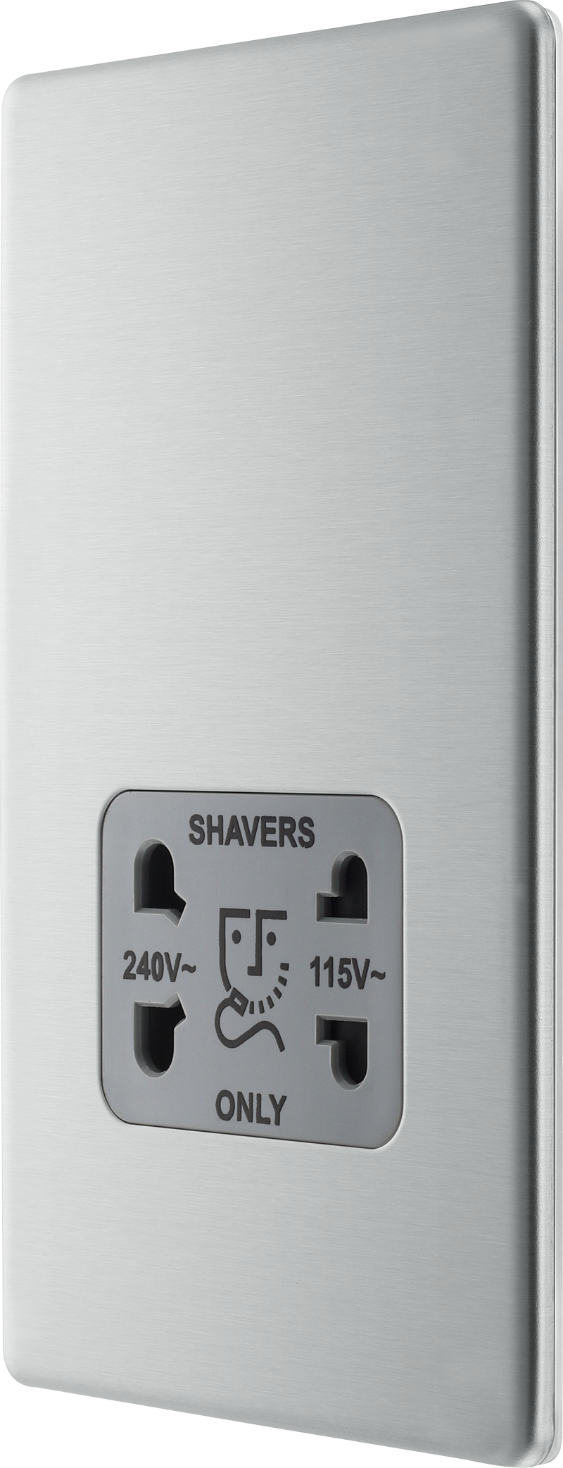 BG Electrical Flatplate Screwless Brushed Steel - 115/240V dual voltage shaver socket