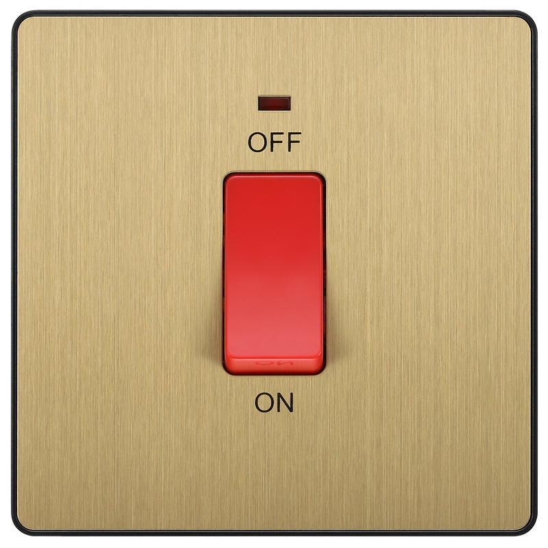 BG Electrical Evolve Satin Brass - 45A, double pole, single plate, with indicator