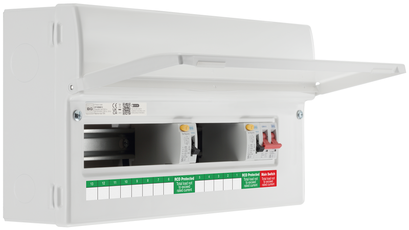BG Circuit Protection Dual RCD - 19 module, 13 way, 100A Main Switch, 2 x 80A Type A RCD