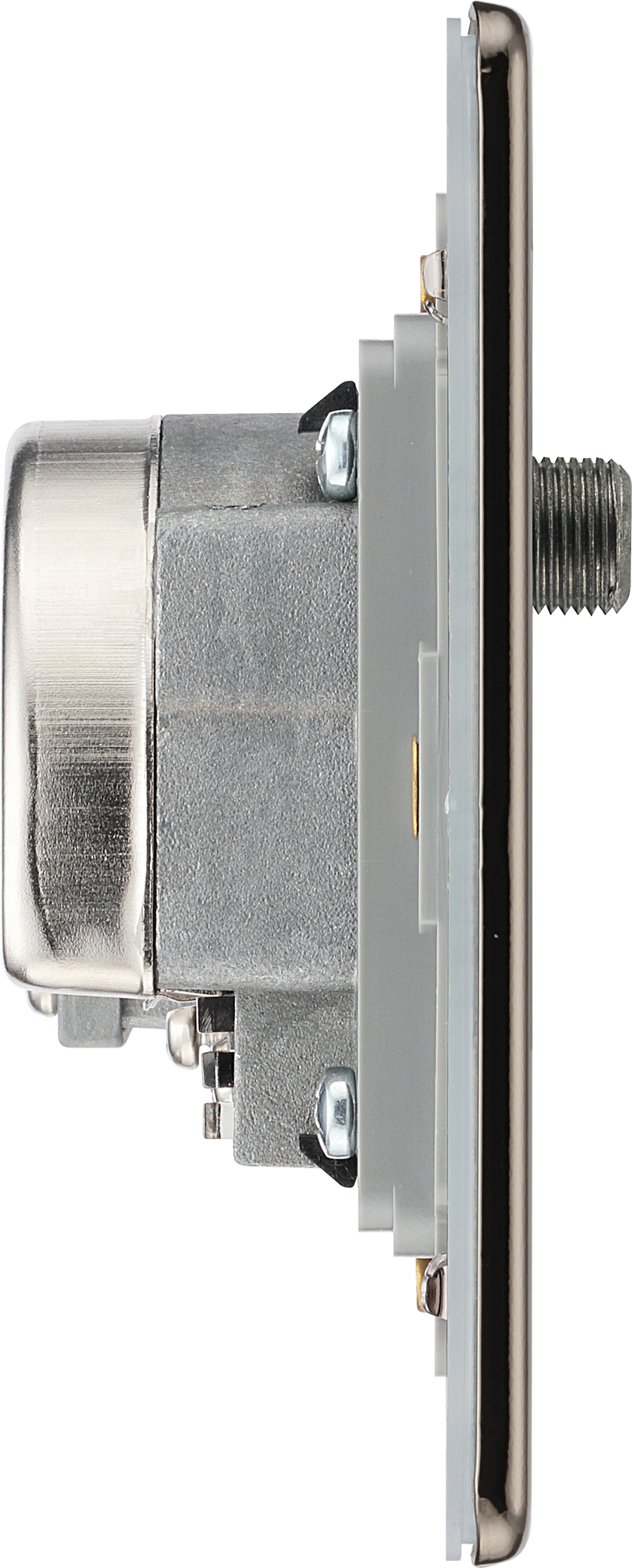 BG Electrical Flatplate Screwless Black Nickel - Quadplex 2 x sat, BT outlet and co-ax returned - screened