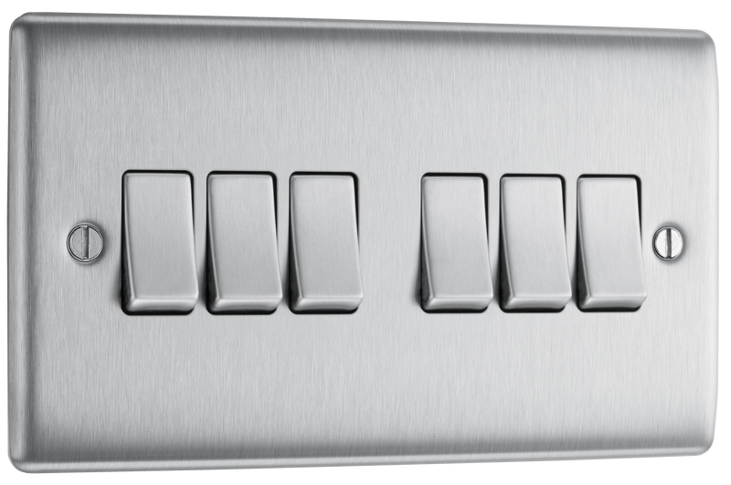 BG Electrical Nexus Metal Brushed Steel - 6 gang, 2 way switch