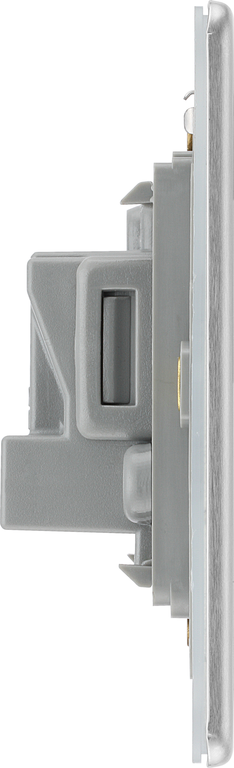 BG Electrical Flatplate Screwless Brushed Steel - 5A, single, unswitched, round pin