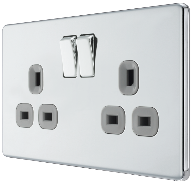 BG Electrical Flatplate Screwless Polished Chrome - Double switched, double pole