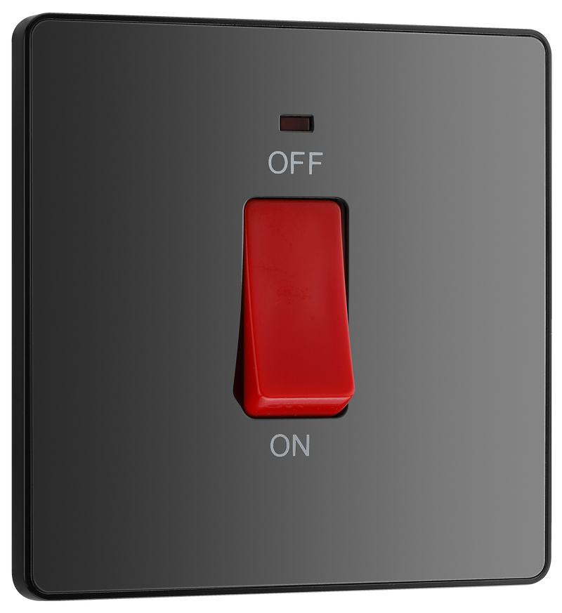 BG Electrical Evolve Black Chrome - 45A, double pole, single plate, with indicator