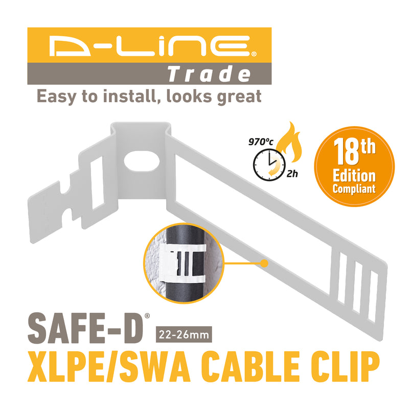 D-Line Fire Clip - Adjustable Cable Clip 22-26mm - White (Pack of 20)