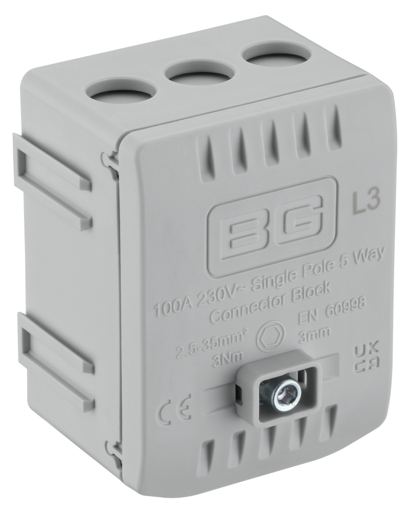 BG Circuit Protection Cp Connectors - 100A 5 Way Connector Block - L3 - Grey