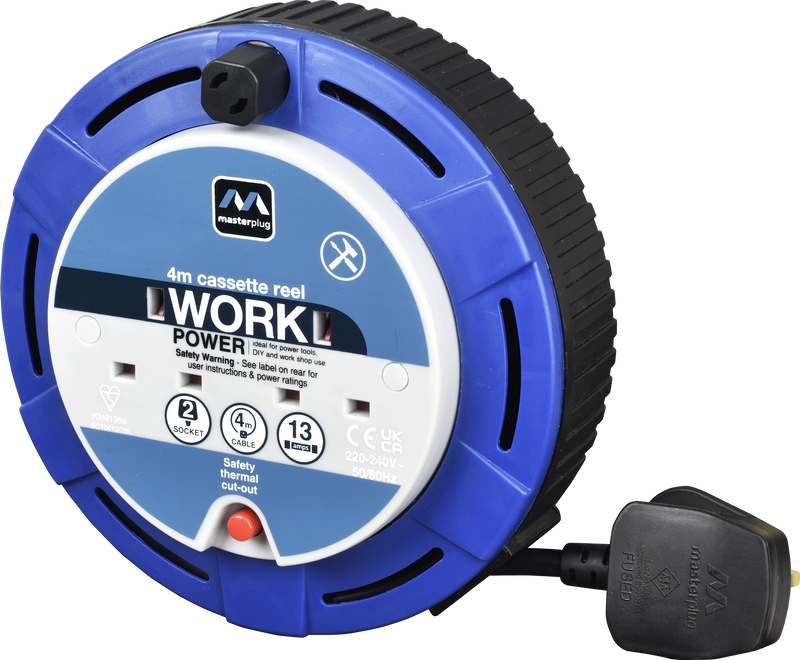 Masterplug Work - 4m, 2 Sockets, 13A, Blue