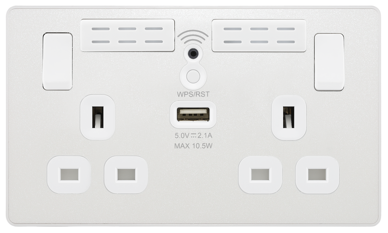 BG Electrical Evolve Pearlescent White - Double, switched, single pole, WiFi Extender + USB A