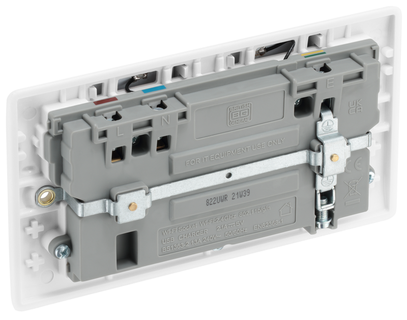 BG Electrical 800 Series - Double, switched, single pole, Wi-Fi Extender, with USB A