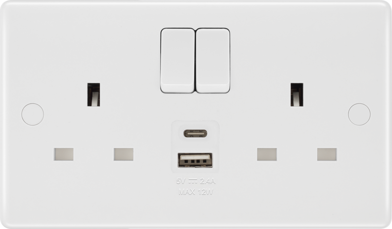 BG Electrical 800 Series - Double switched single pole, with USB A + C (12W)