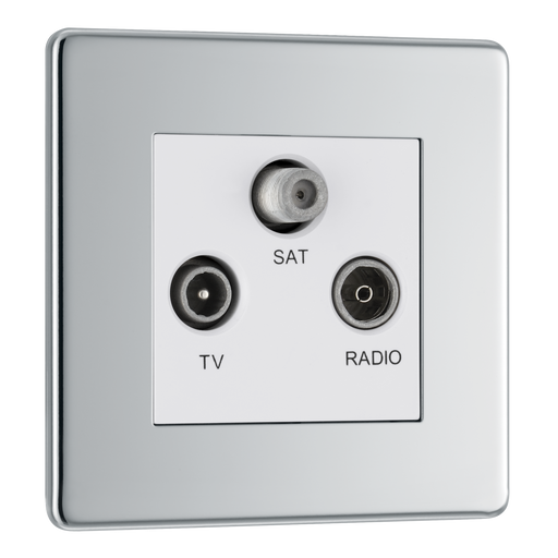 BG Electrical Flatplate Screwless Polished Chrome - Triple TV/FM/SAT triplex - screened