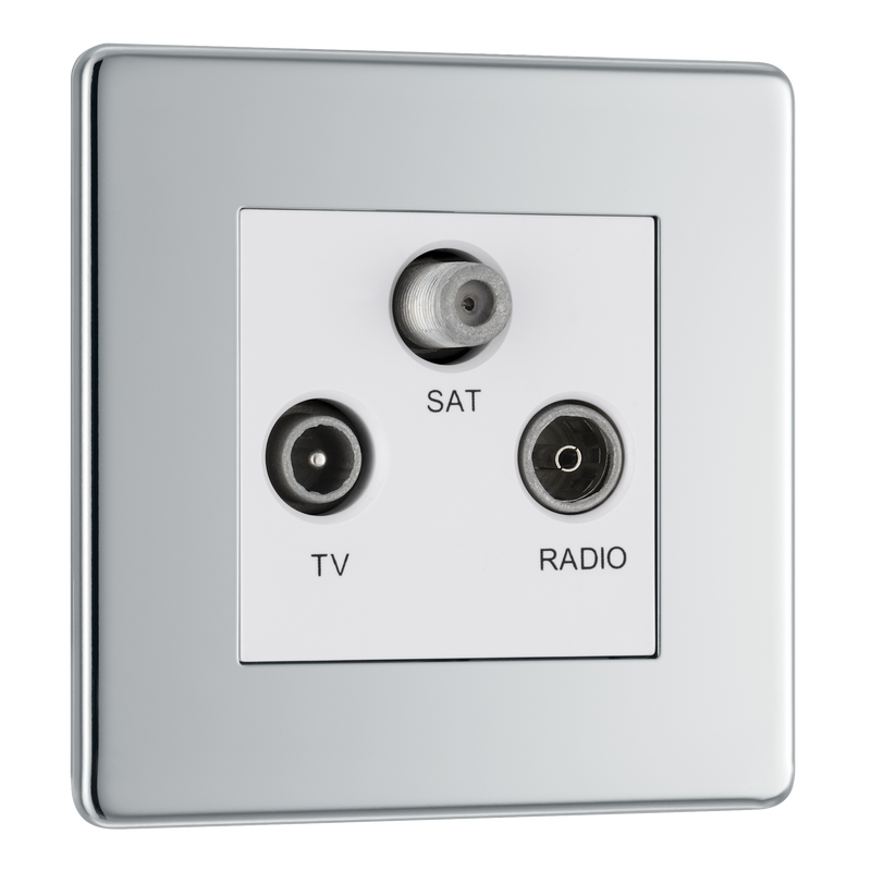 BG Electrical Flatplate Screwless Polished Chrome - Triple TV/FM/SAT triplex - screened
