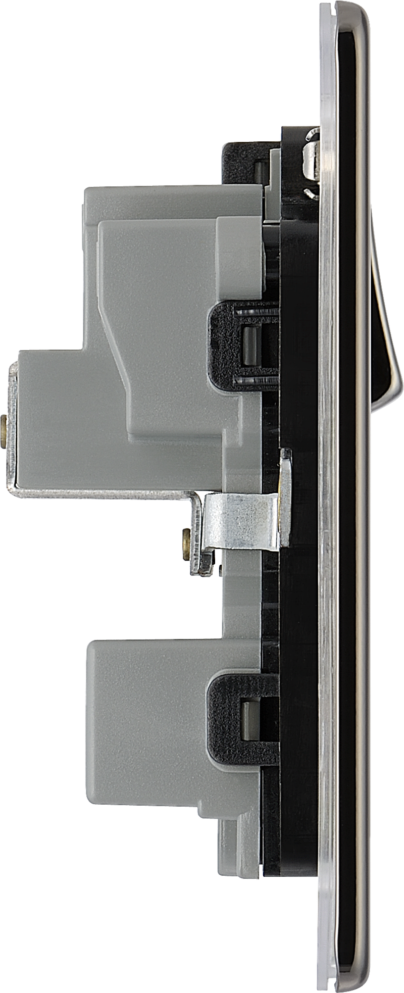 BG Electrical Flatplate Screwless Black Nickel - 15A single, switched, round pin