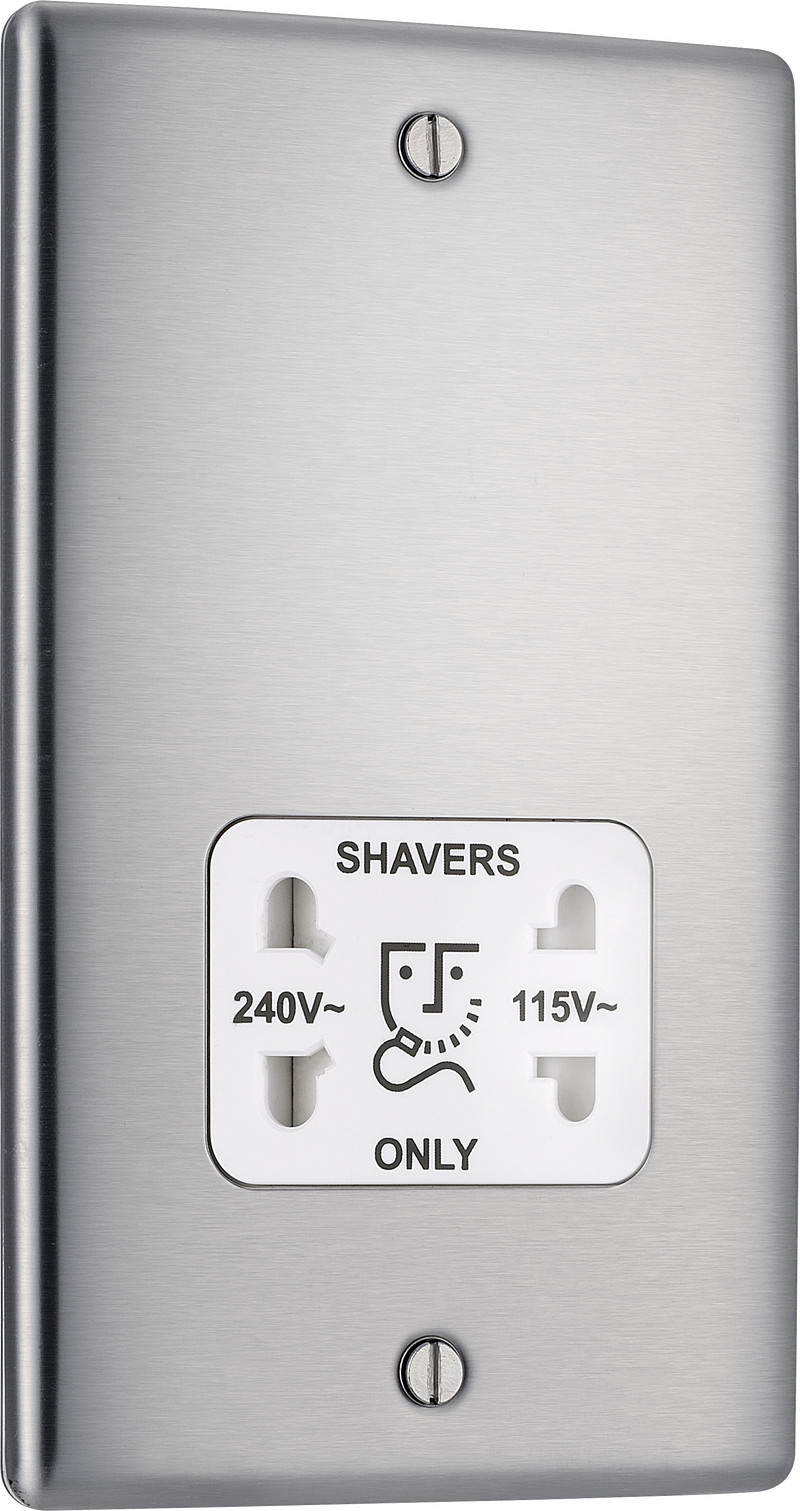 BG Electrical Nexus Metal Brushed Steel - 115/240V dual voltage shaver socket