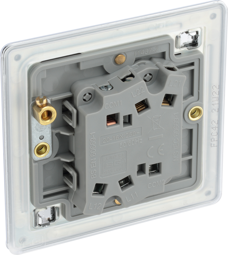 BG Electrical Flatplate Screwless Polished Chrome - Double, 2 way switch