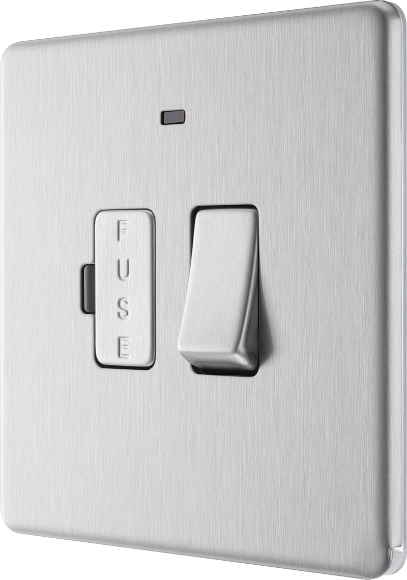 BG Electrical Flatplate Screwless Brushed Steel - Switched and fused with indicator