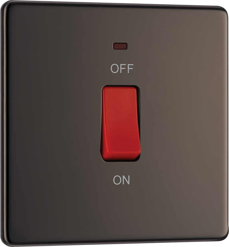 BG Electrical Flatplate Screwless Black Nickel - 45A double pole, single plate, with indicator