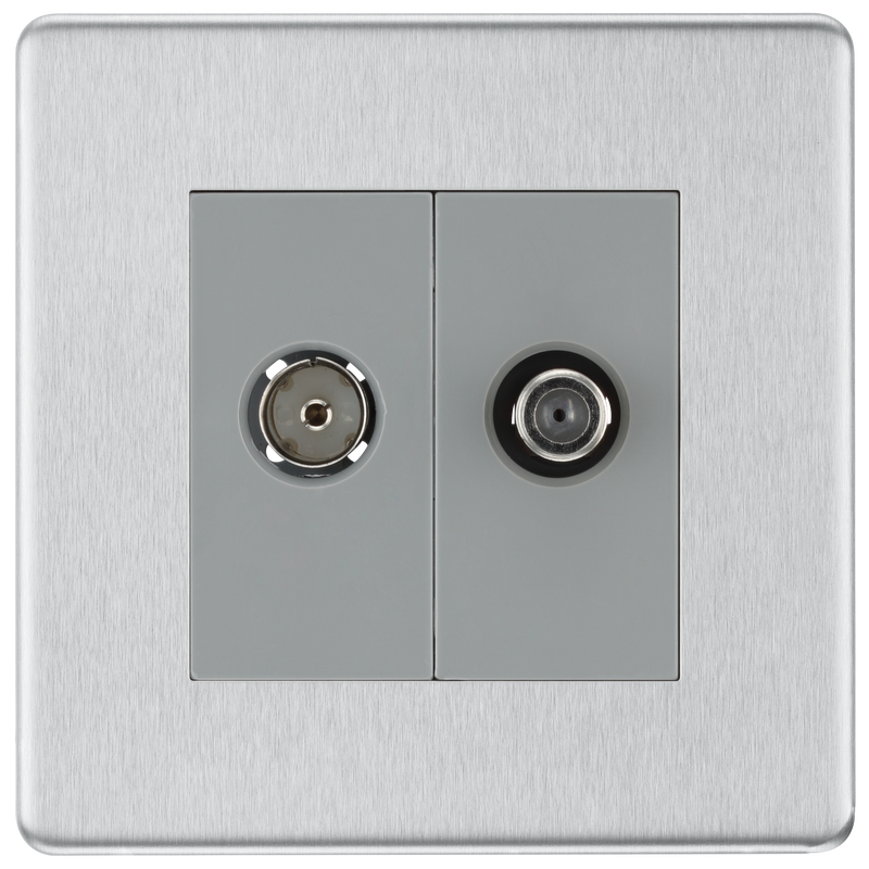 BG Electrical Flatplate Screwless Brushed Steel - Double, satellite and co-axial