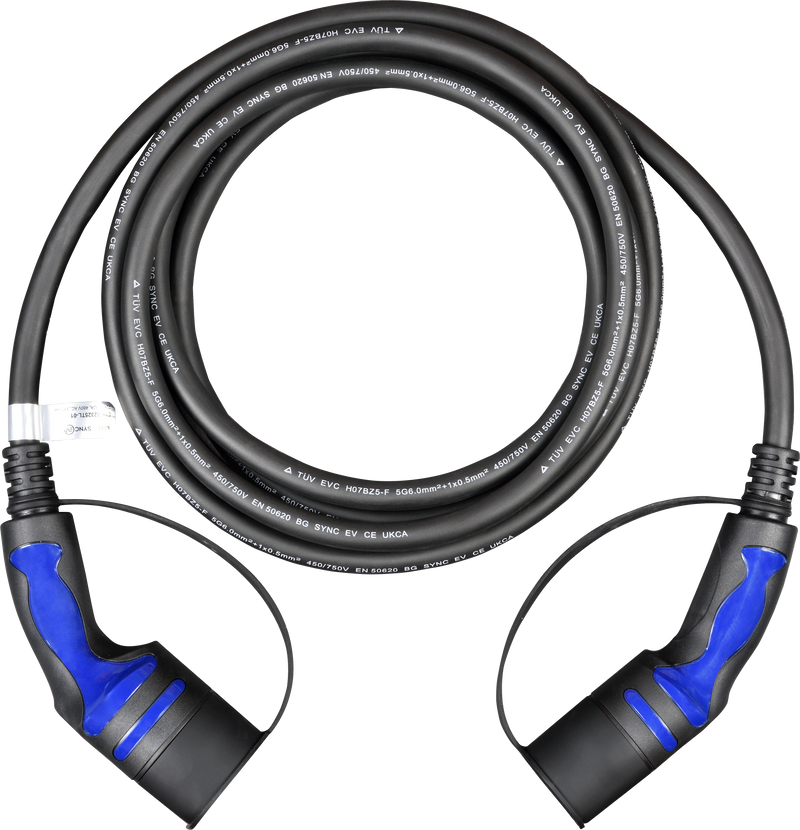 Sync Energy EV Cables - EV Charging Cable, Mode 3 Type 2, 22kW Three Phase - 5 Metres