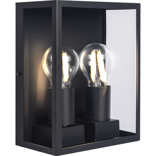 Luceco Azurar Coach Lantern - Exterior Decorative Wall Glass Lanten Twin IP44 E27 Lamp included Black