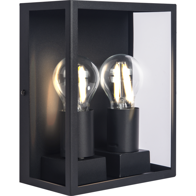 Luceco Azurar Coach Lantern - Exterior Decorative Wall Glass Lanten Twin IP44 E27 Lamp included Black
