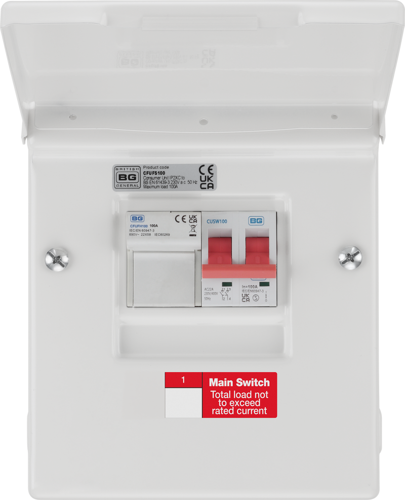 BG Circuit Protection Fuse Switch - 4 module, 100A Main Switch