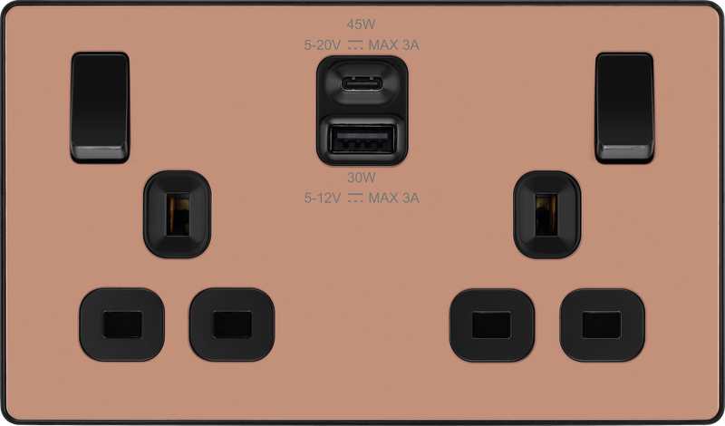 BG Electrical Evolve Polished Copper - Double switched single pole, with USB A + C (45W)