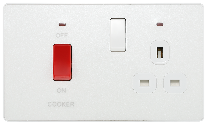 BG Electrical Evolve Pearlescent White - 45A, double pole, with switched socket and indicators