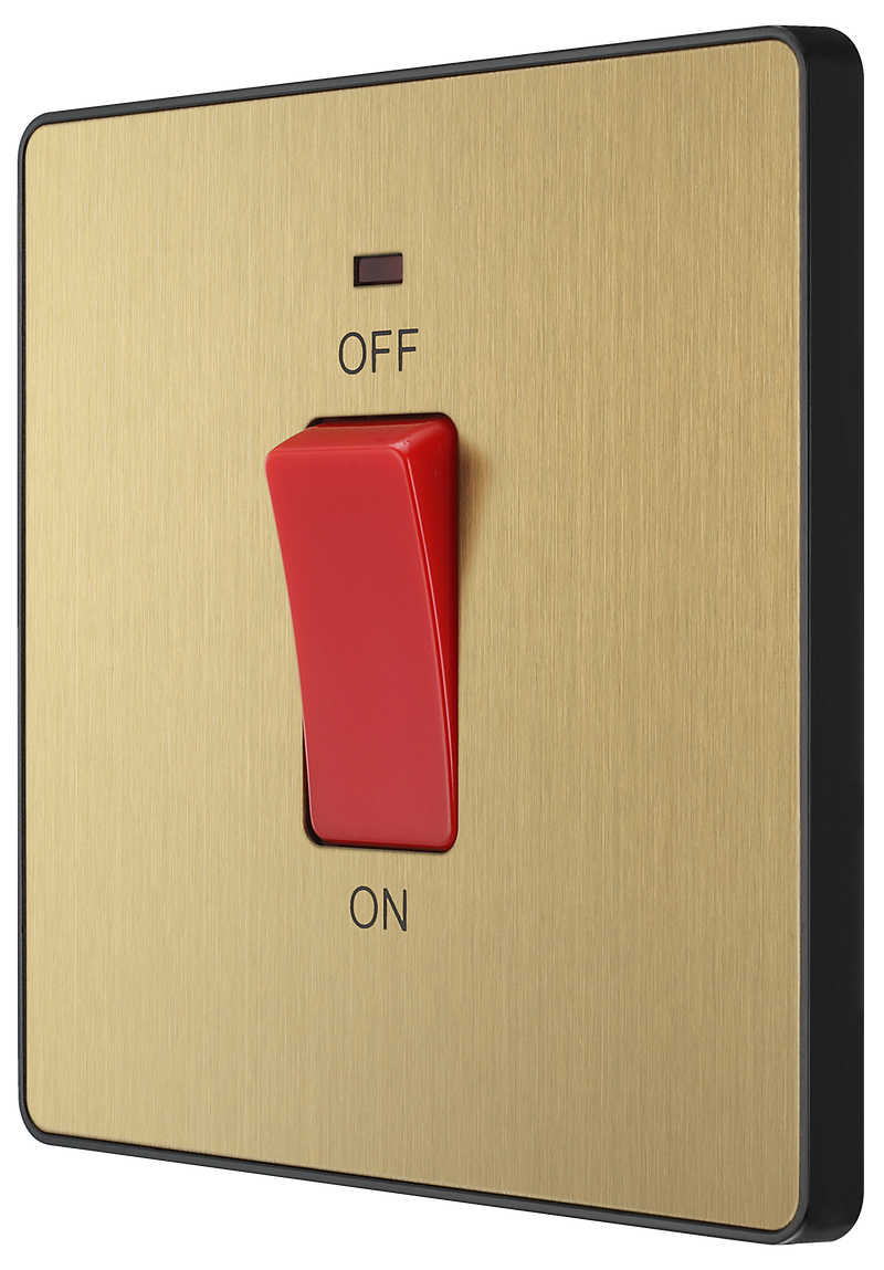 BG Electrical Evolve Satin Brass - 45A, double pole, single plate, with indicator