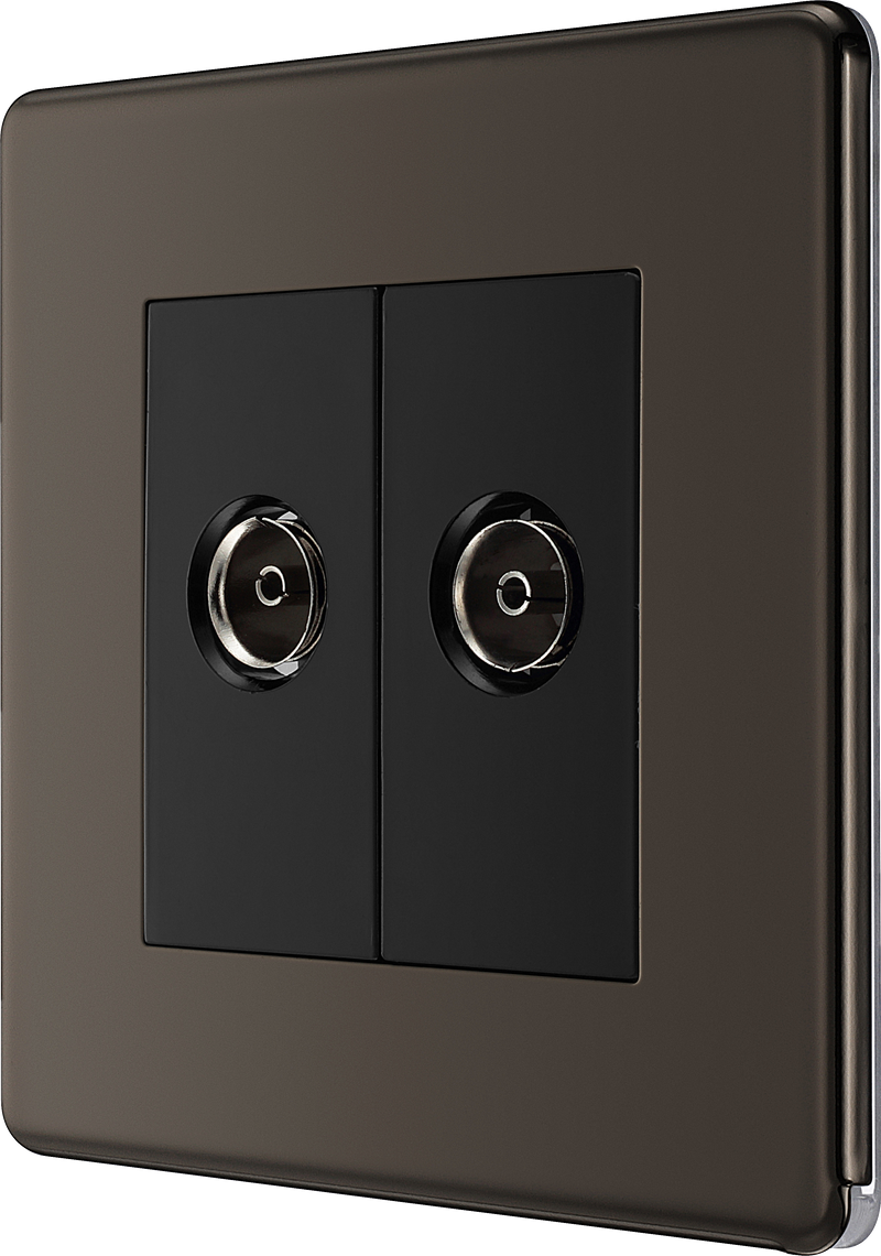 BG Electrical Flatplate Screwless Black Nickel - Double co-axial