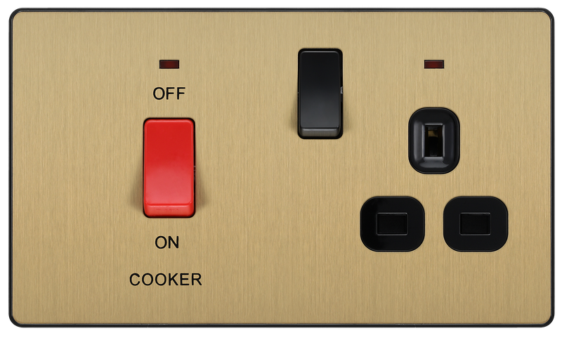 BG Electrical Evolve Satin Brass - 45A double pole with switched socket and indicators