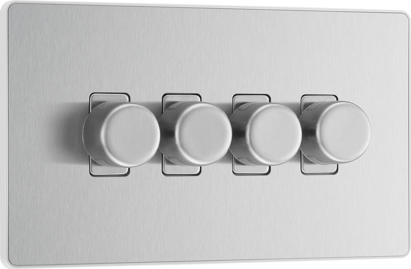 BG Electrical Evolve Brushed Steel - Quadruple, 2 way push 200W