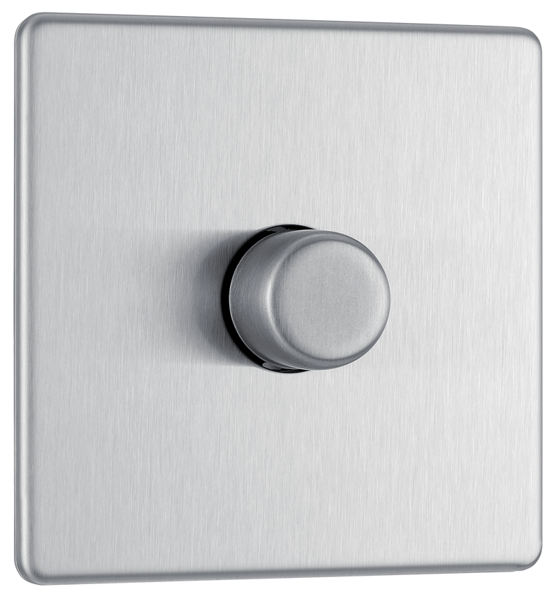 BG Electrical Flatplate Screwless Brushed Steel - Single, 2 way push 200W