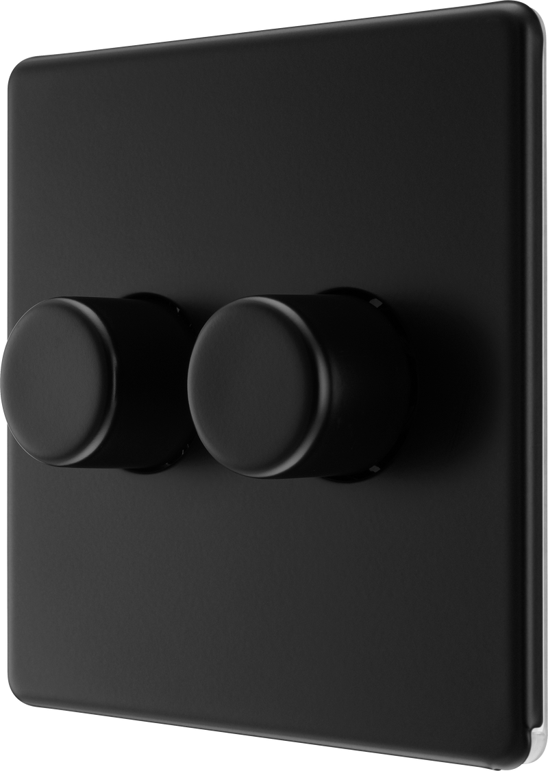 BG Electrical Flatplate Screwless Matt Black - Double, 2 way push 200W