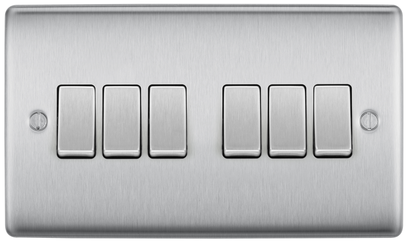 BG Electrical Nexus Metal Brushed Steel - 6 gang, 2 way switch