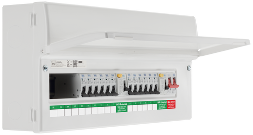 BG Circuit Protection Dual RCD - 22 module, 16 way, 100A Main Switch, 2 x 80A, Type A RCD, 12 MCB's