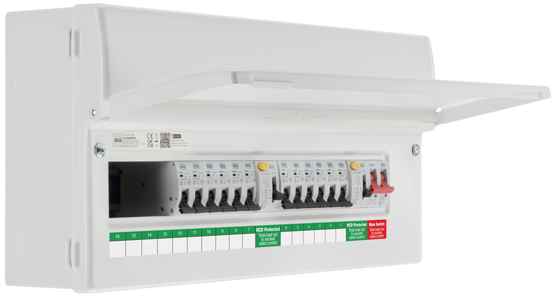 BG Circuit Protection Dual RCD - 22 module, 16 way, 100A Main Switch, 2 x 80A, Type A RCD, 12 MCB's