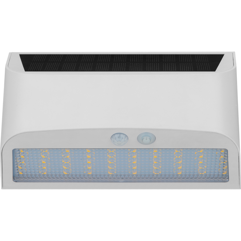 Luceco Prysm Wall Light - Prysm Decorative Outdoor Solar Wall Light with PIR Motion Sensor and USB Charging Port, LED Exterior Lighting, White, IP54, 6W, 600lm, 4000K