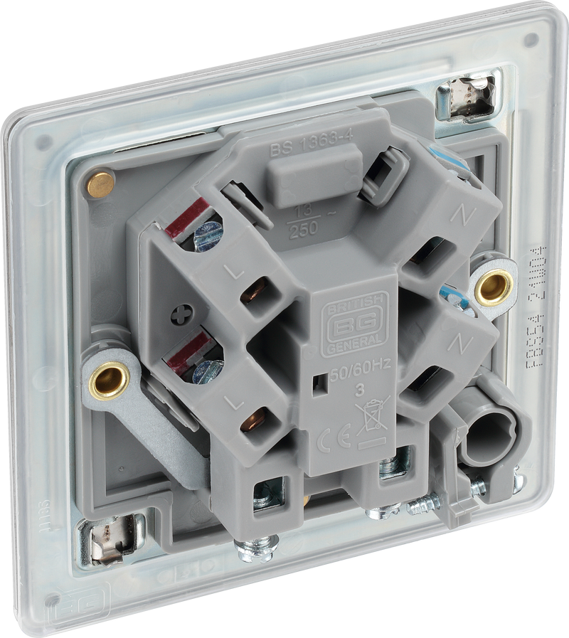 BG Electrical Flatplate Screwless Brushed Steel - Unswitched and fused