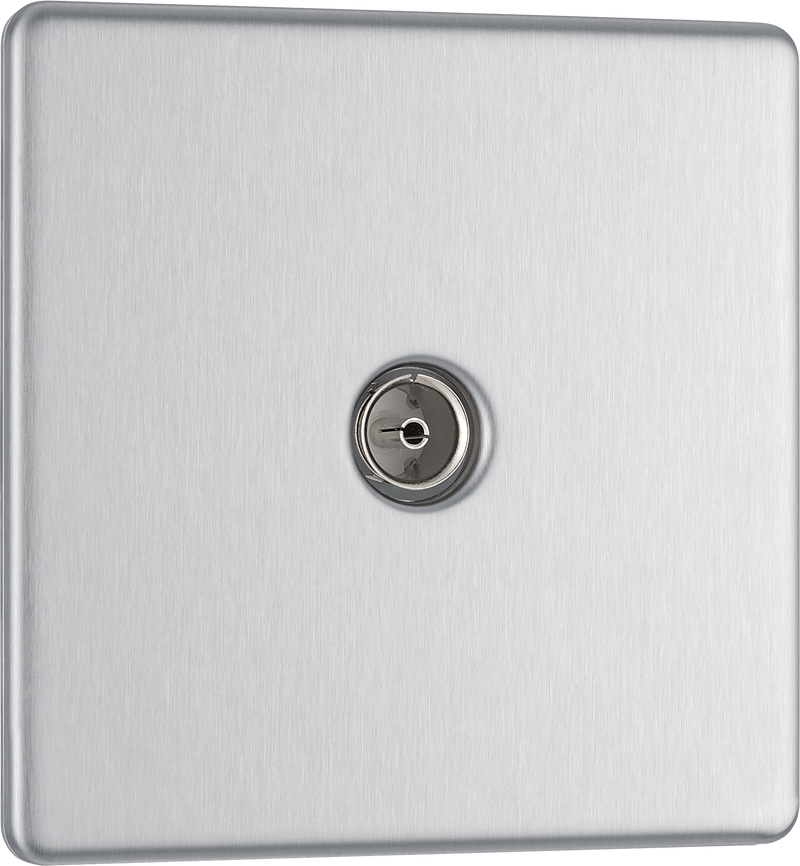 BG Electrical Flatplate Screwless Brushed Steel - Single, co-axial