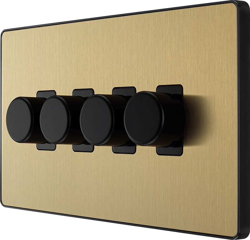 BG Electrical Evolve Satin Brass - Quadruple, 2 way push 200W