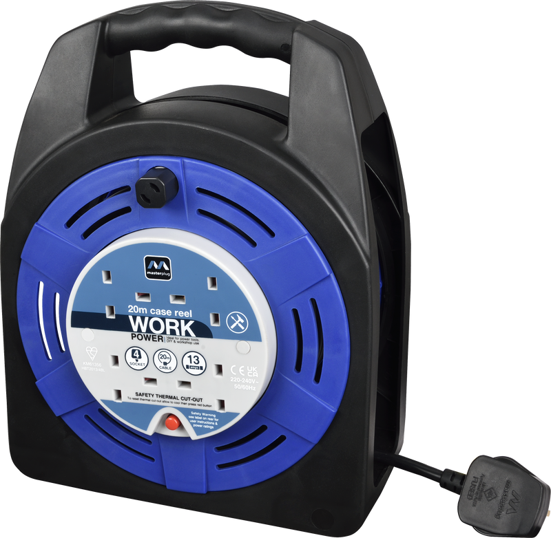 Masterplug Work - 20m, 4 Sockets, 13A, Blue