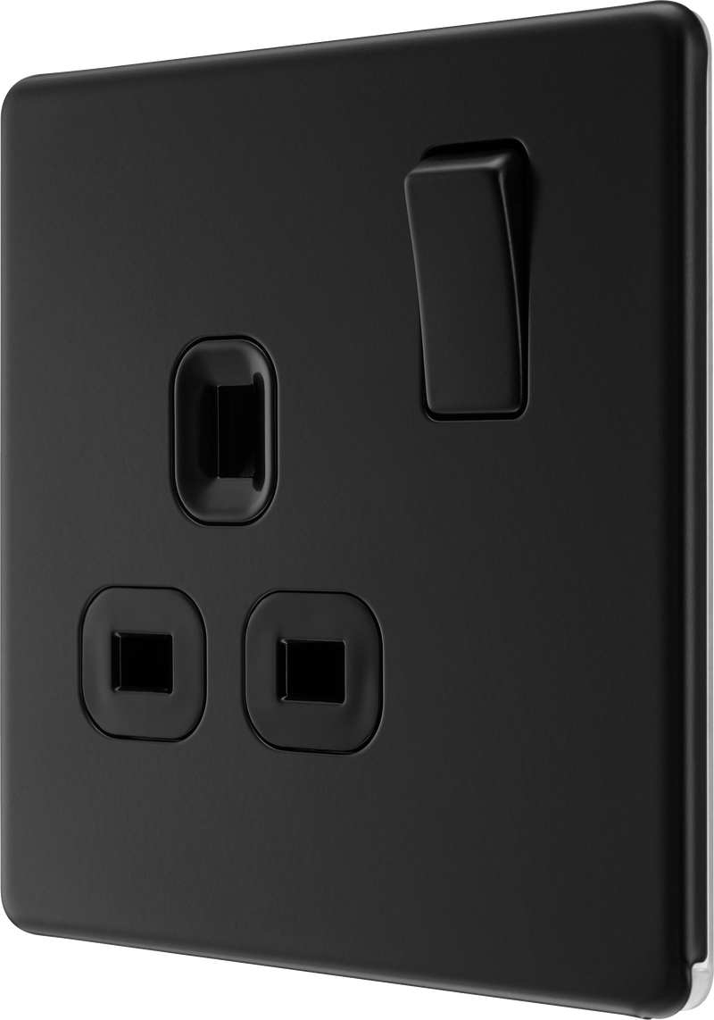 BG Electrical Flatplate Screwless Matt Black - Single switched, double pole