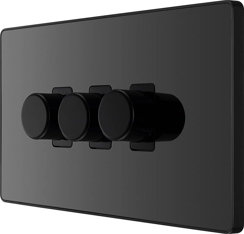 BG Electrical Evolve Black Chrome - Triple, 2 way push 200W