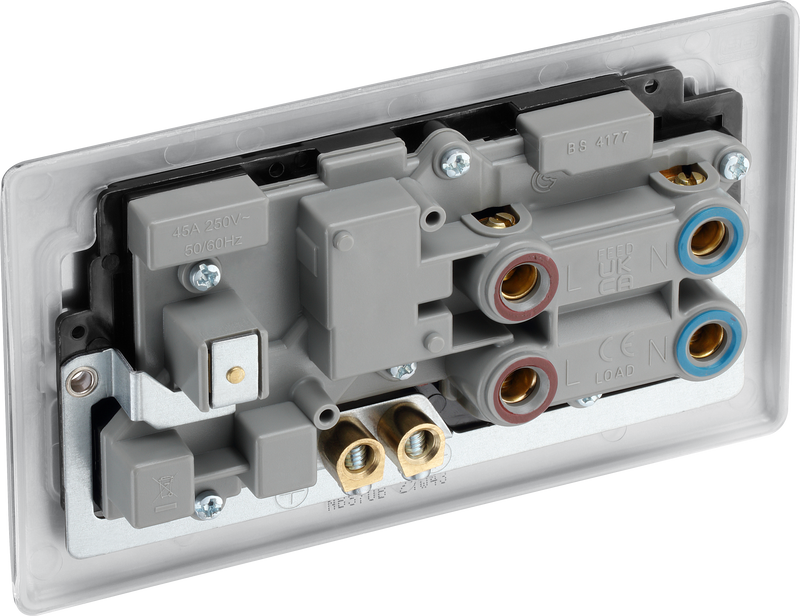 BG Electrical Nexus Metal Brushed Steel - 45A double pole, with switched socket and indicators