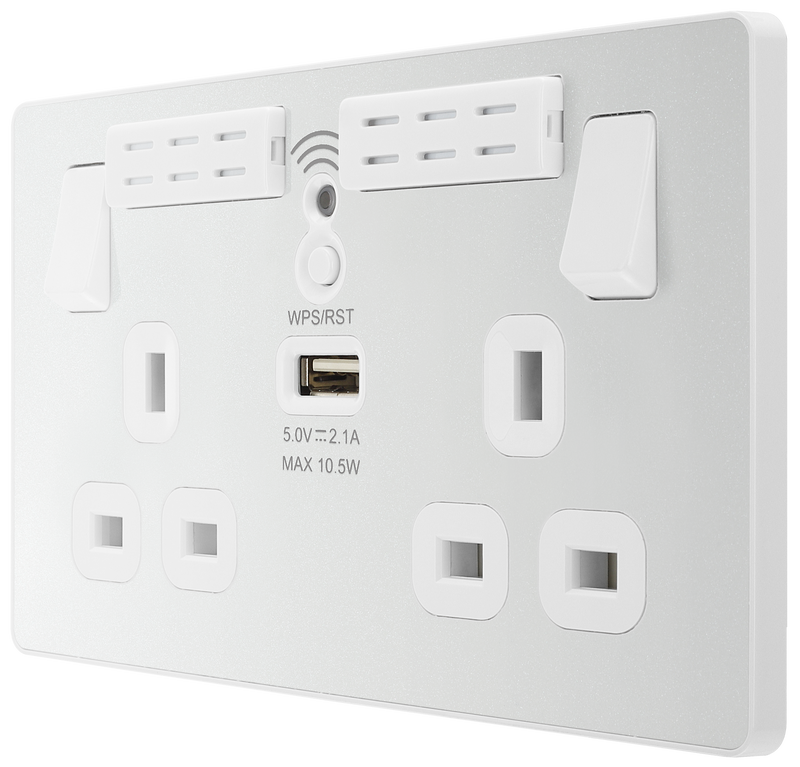 BG Electrical Evolve Pearlescent White - Double, switched, single pole, WiFi Extender + USB A